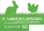 Plakat zur 11. Landesclubschau zeigt ein Kaninchen und ein Huhn in Grün-Weiß